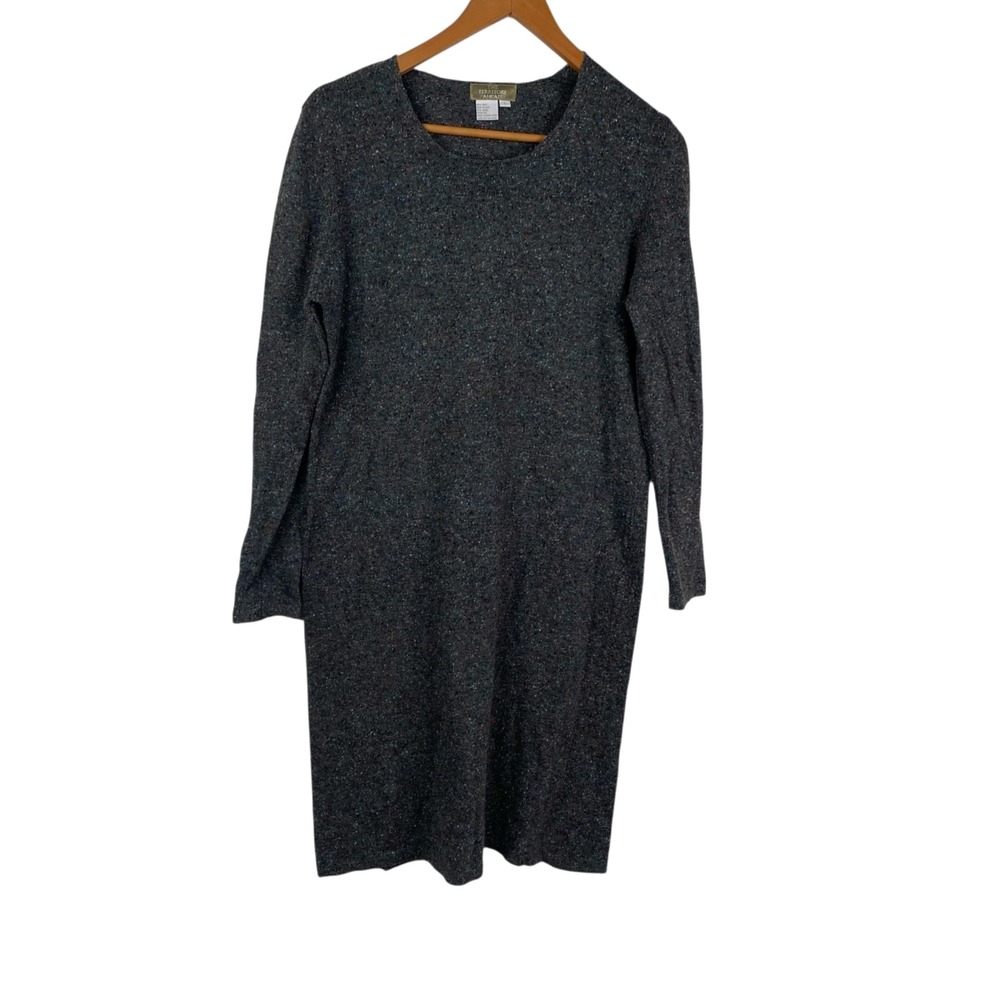 The Territory Ahead Women's Silk Wool Blend Long Sleeve Dress Gray Flecked Sz L